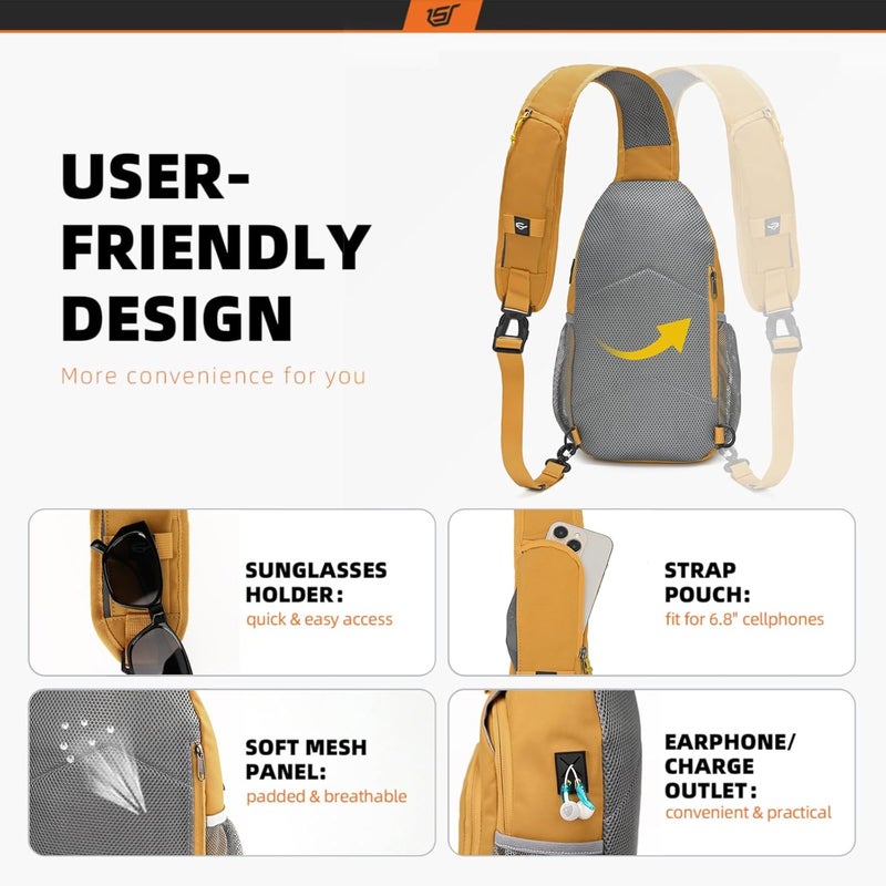 SKYSPER Sling Bag RFID Crossbody Sling Backpack Cross Body Shoulder Bag Travel Hiking Daypack for Women Men(Apricot) - Image 4